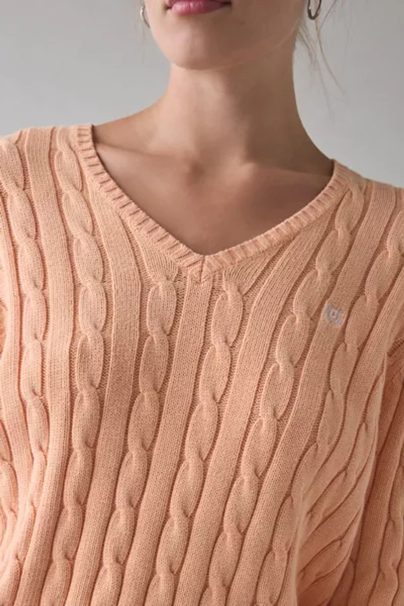 Vintage By UO Bleached Cable Knit V-Neck Sweater