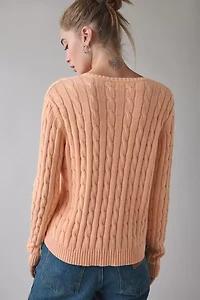 Vintage By UO Bleached Cable Knit V-Neck Sweater