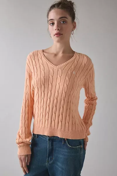 Vintage By UO Bleached Cable Knit V-Neck Sweater