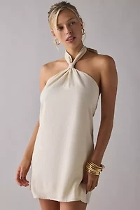 ReMADE By UO Made LA EcoVero™ Linen Knotted Halter Mini Dress