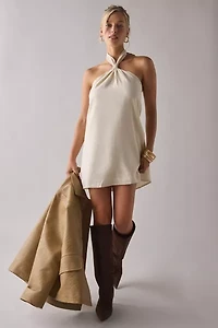 ReMADE By UO Made LA EcoVero™ Linen Knotted Halter Mini Dress