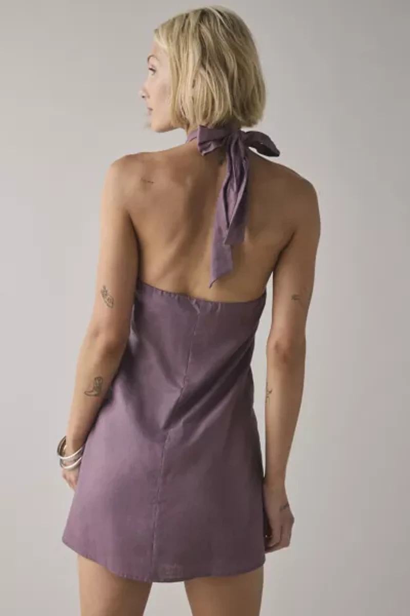 ReMADE By UO Made In LA EcoVero™ Linen Knotted Halter Mini Dress