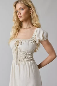 ReMADE By UO Made LA EcoVero™ Linen Smocked Milkmaid Midi Dress
