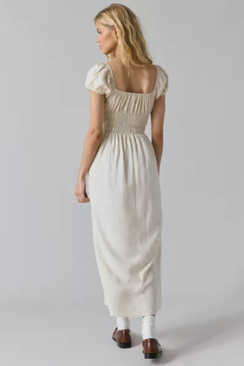 ReMADE By UO Made LA EcoVero™ Linen Smocked Milkmaid Midi Dress
