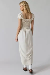 ReMADE By UO Made LA EcoVero™ Linen Smocked Milkmaid Midi Dress