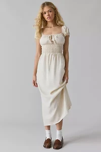 ReMADE By UO Made LA EcoVero™ Linen Smocked Milkmaid Midi Dress
