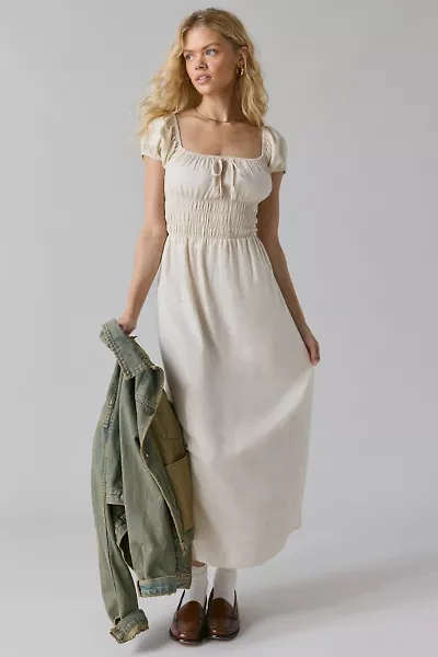 ReMADE By UO Made LA EcoVero™ Linen Smocked Milkmaid Midi Dress