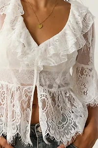 Kimchi Blue Clementine Sheer Lace Ruffle Bed Jacket
