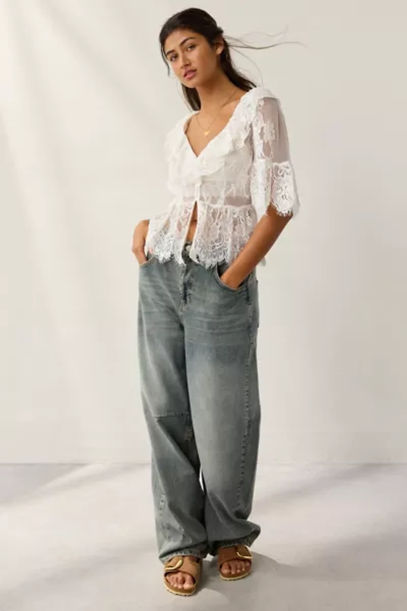 Kimchi Blue Clementine Sheer Lace Ruffle Bed Jacket