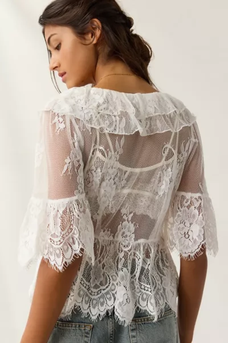 Kimchi Blue Clementine Sheer Lace Ruffle Bed Jacket