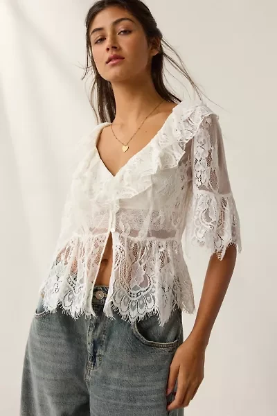 Kimchi Blue Clementine Sheer Lace Ruffle Bed Jacket