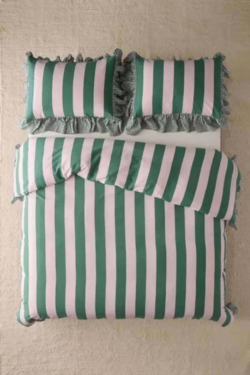 Striped Ruffle Duvet Cover Set