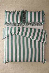 Striped Ruffle Duvet Cover Set