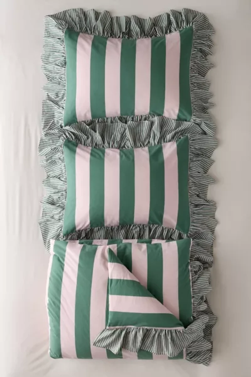 Striped Ruffle Duvet Cover Set
