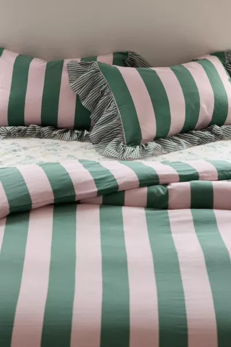 Striped Ruffle Duvet Cover Set
