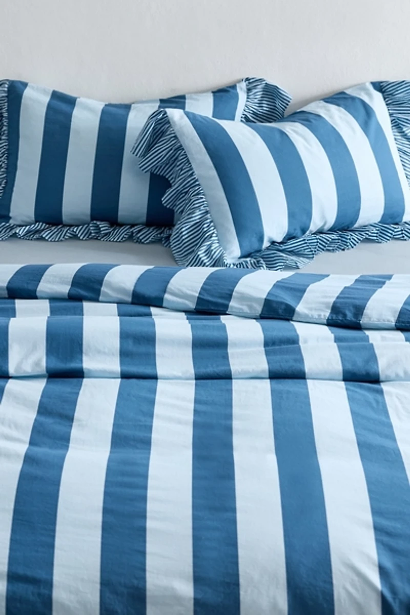 Striped Ruffle Duvet Cover Set