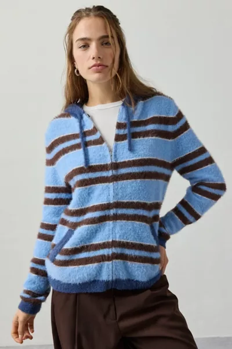 Daisy Street Striped Zip-Up Hoodie Sweater