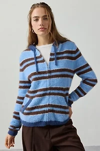 Daisy Street Striped Zip-Up Hoodie Sweater