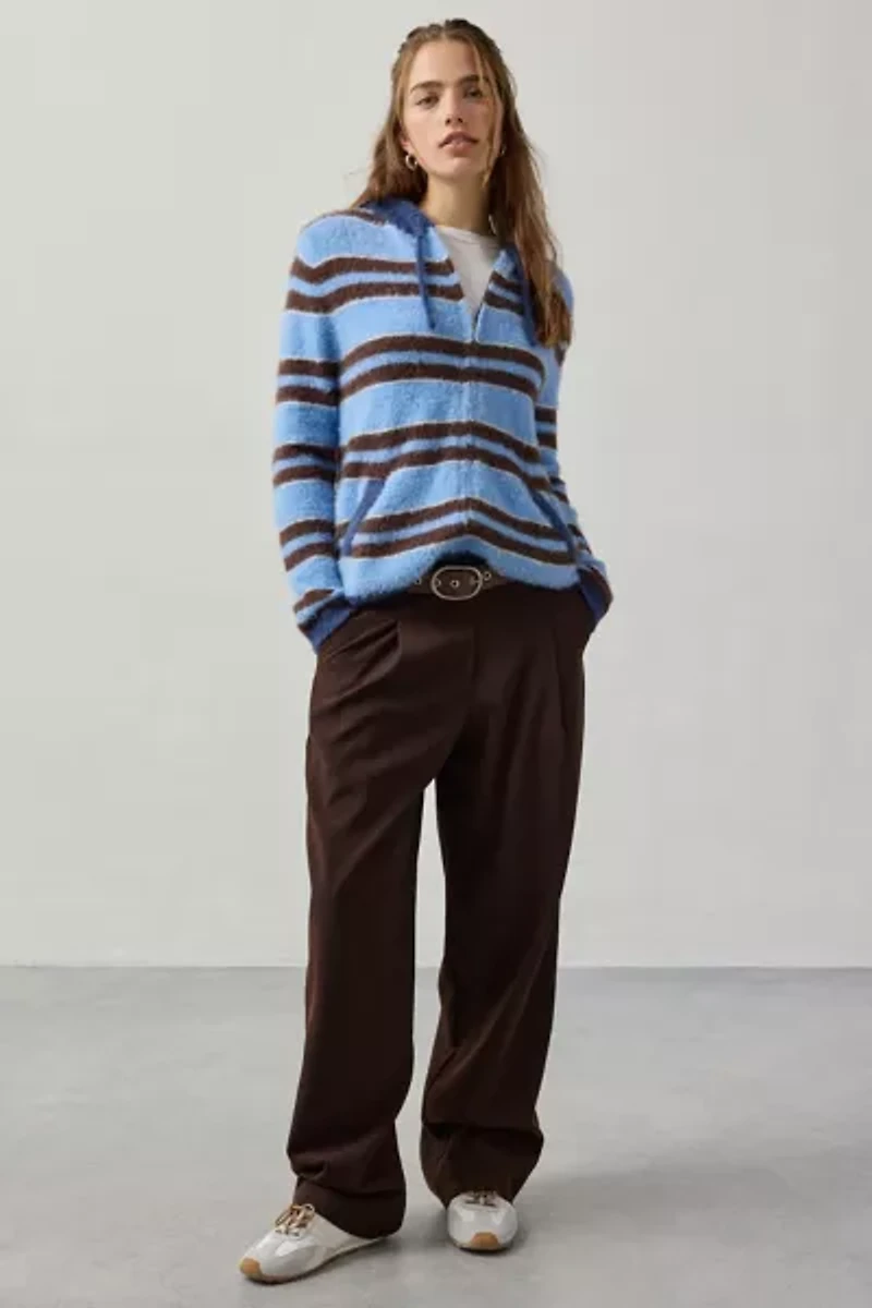 Daisy Street Striped Zip-Up Hoodie Sweater