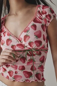 Remade By UO Remnants Strawberry Tie-Front Crop Top