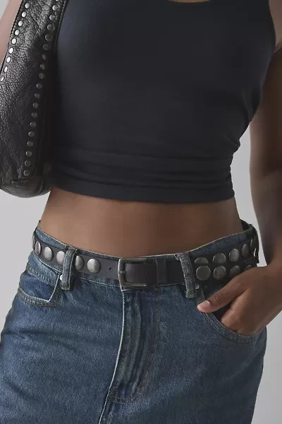 Heavy Metal Studded Slim Leather Belt