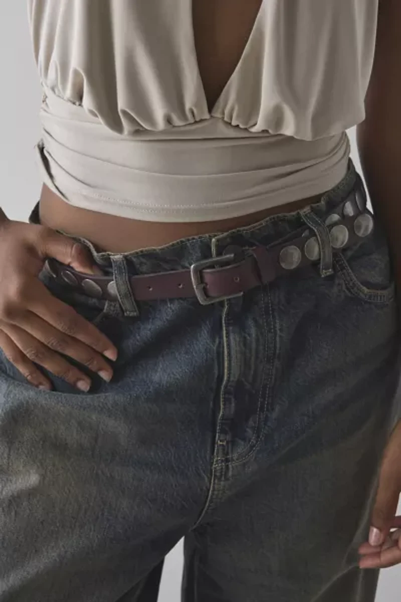 Heavy Metal Studded Slim Leather Belt