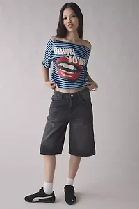 Y2K Graphic Off-The-Shoulder Cropped Tee