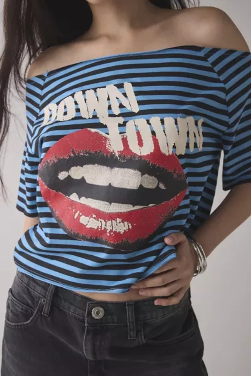 Y2K Graphic Off-The-Shoulder Cropped Tee