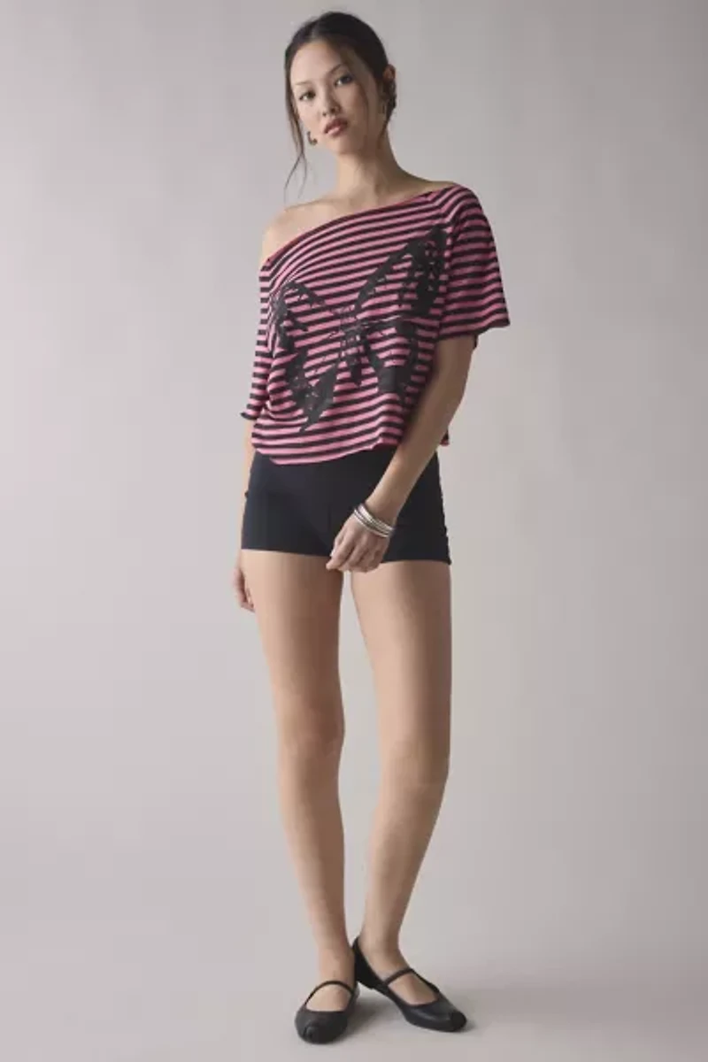 Y2K Graphic Off-The-Shoulder Cropped Tee