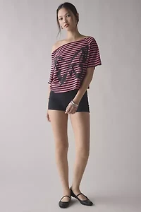 Y2K Graphic Off-The-Shoulder Cropped Tee