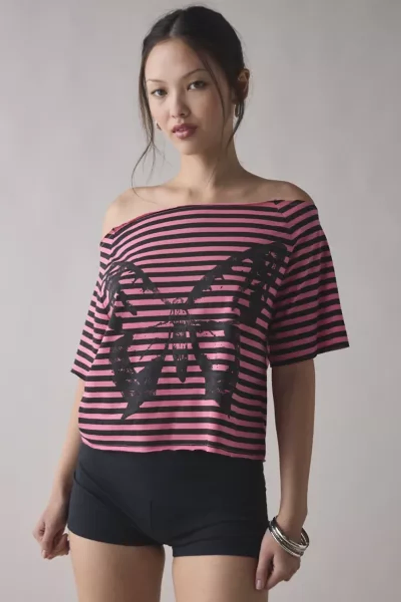 Y2K Graphic Off-The-Shoulder Cropped Tee