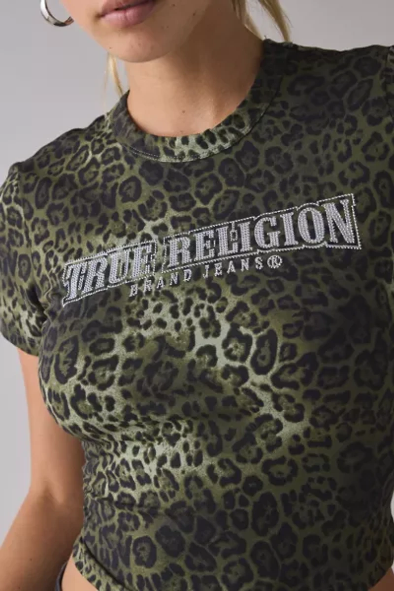 True Religion Crystal Graphic Leopard Print Baby Tee