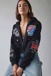 True Religion Crystal Patched Graphic Zip-Up Hoodie Sweatshirt