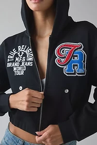 True Religion Crystal Patched Graphic Zip-Up Hoodie Sweatshirt