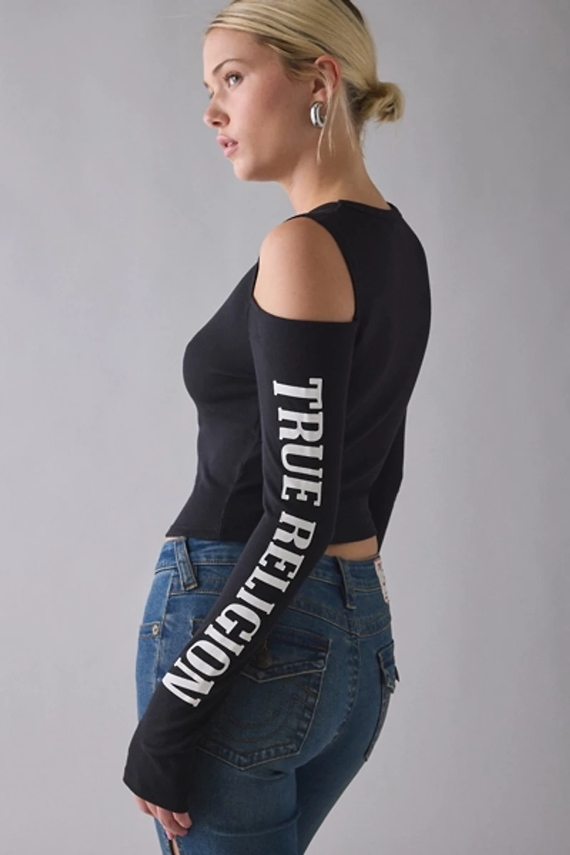 True Religion Ribbed Cutout Long Sleeve Top