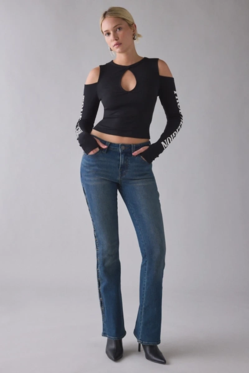 True Religion Ribbed Cutout Long Sleeve Top