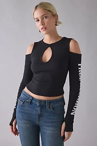 True Religion Ribbed Cutout Long Sleeve Top