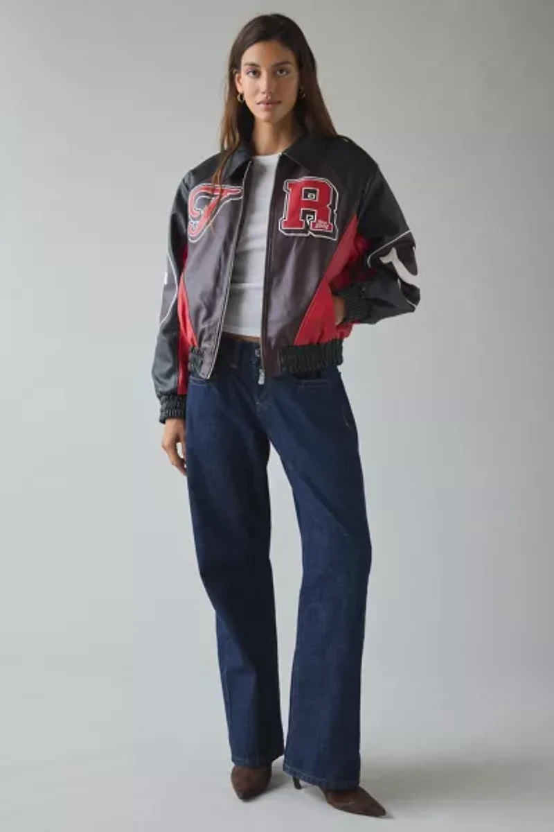 True Religion Colorblocked Faux Leather Varsity Jacket