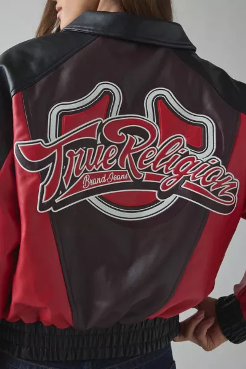 True Religion Colorblocked Faux Leather Varsity Jacket
