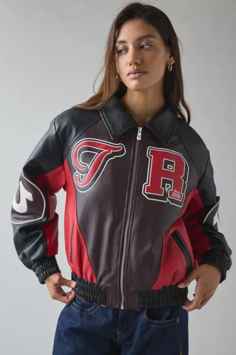 True Religion Colorblocked Faux Leather Varsity Jacket