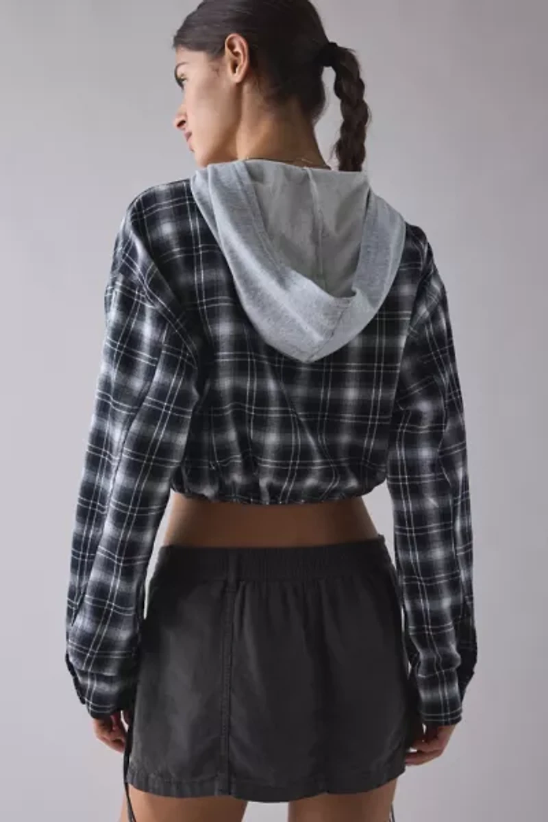 True Religion Applique Shrunken Flannel Zip-Up Hoodie Sweatshirt