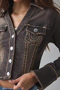 True Religion Slim Fit Cropped Chocolate Denim Jacket