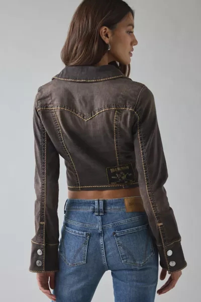True Religion Slim Fit Cropped Chocolate Denim Jacket