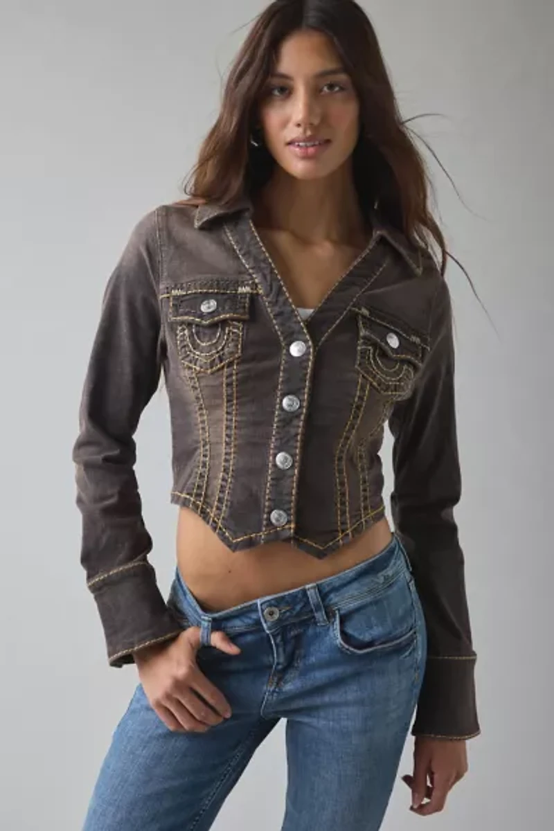 True Religion Slim Fit Cropped Chocolate Denim Jacket