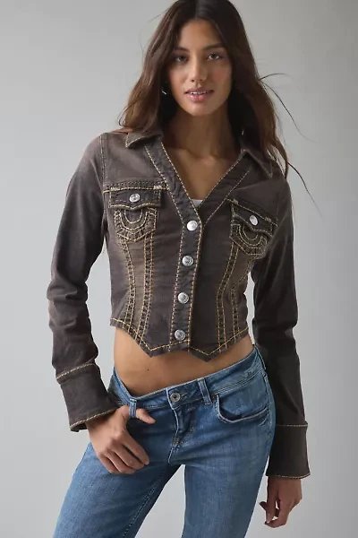 True Religion Slim Fit Cropped Chocolate Denim Jacket