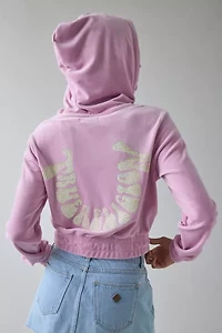 True Religion Crystal Graphic Velour Cropped Zip-Up Hoodie Sweatshirt