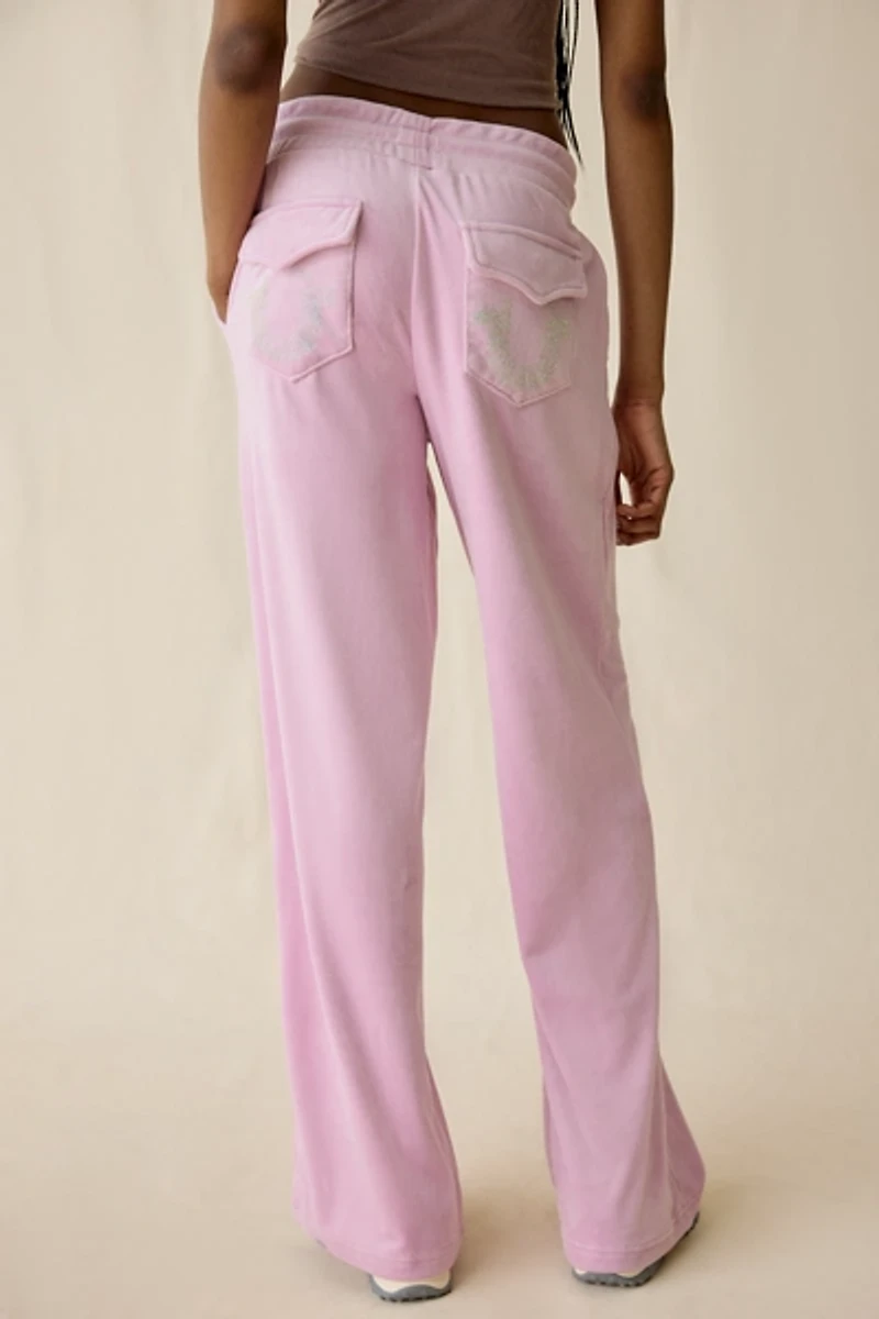 True Religion Crystal Horseshoe Velour Wide Leg Sweatpants