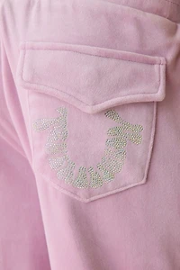 True Religion Crystal Horseshoe Velour Wide Leg Sweatpants