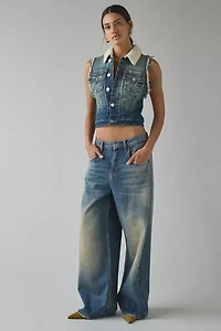 True Religion Fleece Trimmed Shrunken Denim Vest