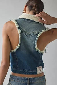 True Religion Fleece Trimmed Shrunken Denim Vest